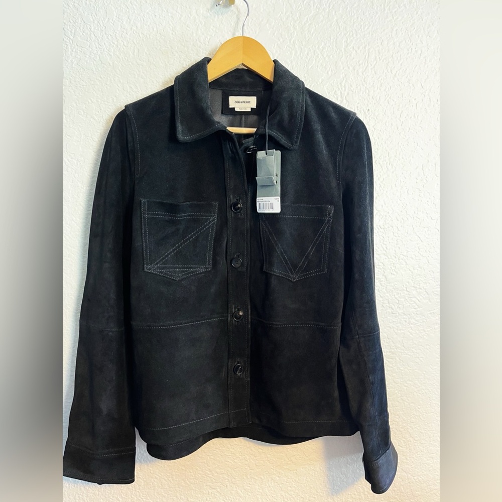 ZADIG & VOLTAIRE Toi Daim Suede Leather Shirt Jacket in BLACK NWT medium.
